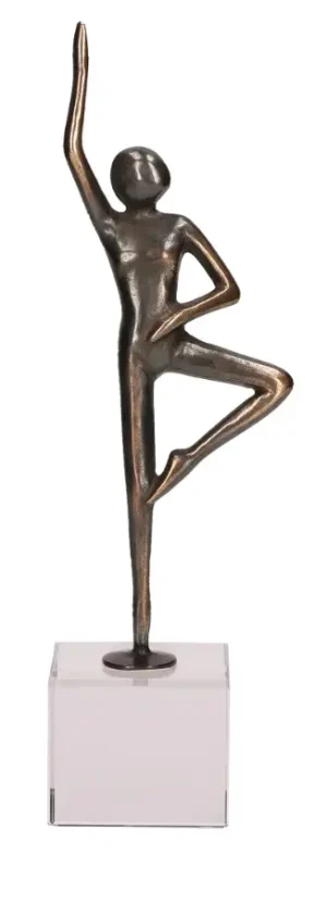 Ballerina elegant bronzen beeldje op doorzichtige sokkel