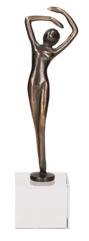 Ballerina bronzen beeldje op doorzichtige sokkel