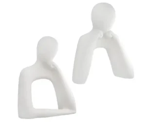Beeld - Sculptuur - Nadenken - Set van twee - Wit - Keramiek - 20 cm
