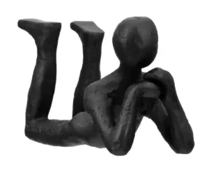 Beeld - Persoon op de buik - Nadenken - Aluminium - Zwart - 10 cm