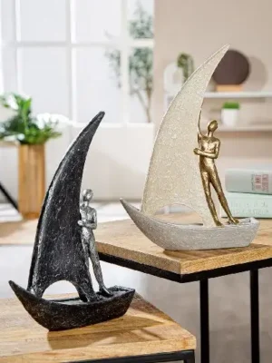 Beeld Boot - Zeilen - Zilver / Zwart - 29 cm