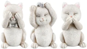 Beeld - Kittens - Horen Zien en zwijgen - Poes - Kat - Creme / Wit - Polyresin - 4x5x9 cm