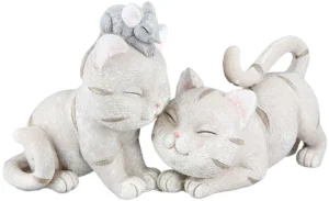Beeld - Kittens - Spelen met muis - Poes - Kat - Creme / Wit - Polyresin - 8x19x11 cm