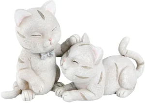 Beeld - Kittens - Play - Poes - Kat - Creme / Wit - Polyresin - 9x18x12 cm