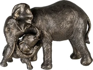 Beeld - Olifant met jong - Olifant familie - Brons kleurig - Polyresin - 14x30x21 cm